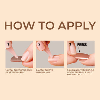 Step-by-step guide on how to apply artificial nails with text instructions.