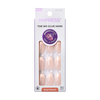 KISS, Unghii false imPRESS Bare French, Genuine, 30 bucati