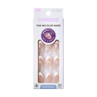 Packaging of Impress no glue mani nail product on a white background