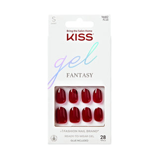 KISS, Unghii false Gel Fantasy One Call, forma ovala, lungime scurta, Bordeaux, 28 bucati