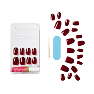 KISS, Unghii false Gel Fantasy One Call, forma ovala, lungime scurta, Bordeaux, 28 bucati