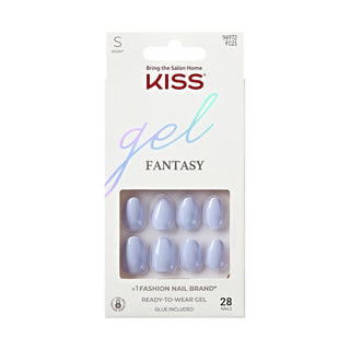KISS, Unghii false Gel Fantasy Day 1 - Blue, forma almond, lungime scurta, 28 bucati