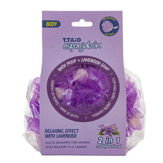 2 in 1 Burete de dus cu plasa exfolianta si sapun incorporat, cu parfum de lavanda, efect relaxant, Esponjabon, 1 buc