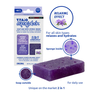 2 in 1 Burete de baie si sapun incorporat, cu parfum de lavanda, efect relaxant, Esponjabon, 120 gr