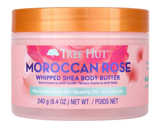 Jar of Tree Hut Moroccan Rose Whipped Shea Body Butter on a white background