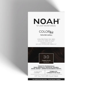 NOAH Colorkit hair color box in shade 3.0 Castore Brown, featuring a white and black design with Italian text.