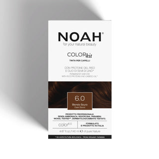 NOAH Colorkit hair dye box in shade 6.0 Biondo Scuro (Dark Brown), featuring a white box with black text and a brown hair swatch on a light gray background.