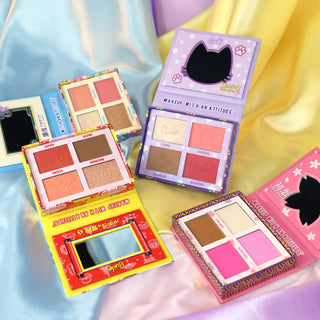 Paleta 4 in 1 pentru fata - 2 x blush, 1 x iluminator, 1 x contour, Purr-fect Neko-Chan, Manga Collection, Rude Cosmetics, 4 nuante