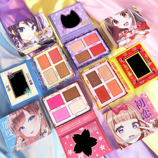 Paleta 4 in 1 pentru fata - 2 x blush, 1 x iluminator, 1 x contour, Purr-fect Neko-Chan, Manga Collection, Rude Cosmetics, 4 nuante
