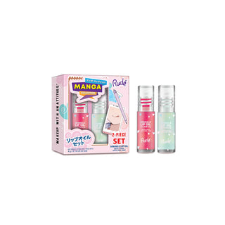 Set 2 x ulei de buze cu sclipici, pH-reactiv, care isi schimba culoarea, cu aroma de pepene verde & menta, Manga Collection, Rude Cosmetics, 2 x 4 ml