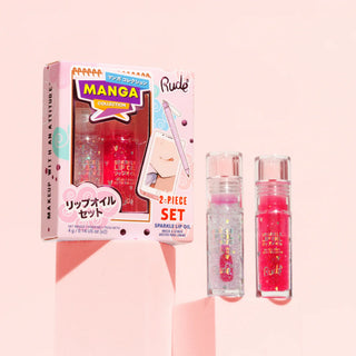 Set 2 x ulei de buze cu sclipici, pH-reactiv, care isi schimba culoarea, cu aroma de pepene verde & menta, Manga Collection, Rude Cosmetics, 2 x 4 ml