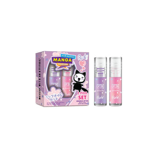 Set 2 x ulei de buze cu sclipici, pH-reactiv, care isi schimba culoarea, cu aroma de capsune & struguri, Manga Collection, Rude Cosmetics, 2 x 4 ml
