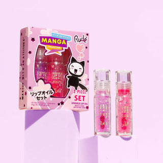 Set 2 x ulei de buze cu sclipici, pH-reactiv, care isi schimba culoarea, cu aroma de capsune & struguri, Manga Collection, Rude Cosmetics, 2 x 4 ml