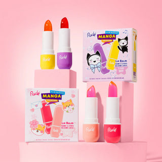 Set 2 x balsam de buze pH-reactiv, care isi schimba culoarea, cu aroma de struguri & ananas, Grape & Pineapple Kiss, Manga Collection, Rude Cosmetics, 2 x 3.5 g