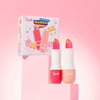 Set 2 x balsam de buze pH-reactiv, care isi schimba culoarea, cu aroma de pepene verde & piersica, Watermelon & Peach Kiss, Manga Collection, Rude Cosmetics, 2 x 3.5 g