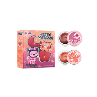 Set duo 2 in 1 Blush & balsam de buze tip mousse Chibi Mousse, nuanta Tada! & Fuzzy, Chibi Manga Collection, Rude Cosmetics, 4 g
