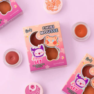 Set duo 2 in 1 Blush & balsam de buze tip mousse Chibi Mousse, nuanta Tada! & Fuzzy, Chibi Manga Collection, Rude Cosmetics, 4 g