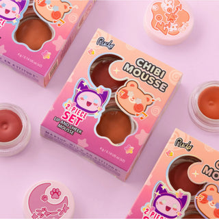 Set duo 2 in 1 Blush & balsam de buze tip mousse Chibi Mousse, nuanta Tada! & Fuzzy, Chibi Manga Collection, Rude Cosmetics, 4 g