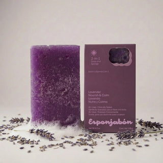 2 in 1 Burete de baie si sapun incorporat, cu parfum de lavanda, efect hranitor & calmant, Esponjabon, 120 gr