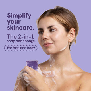 2 in 1 Burete de baie si sapun incorporat, cu parfum de lavanda, efect hranitor & calmant, Esponjabon, 120 gr