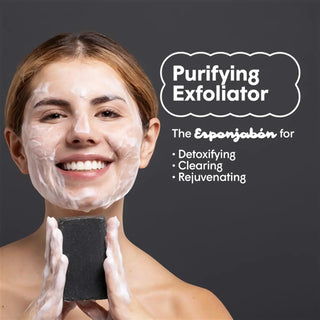 2 in 1 Burete de baie si sapun incorporat, cu carbune activ, efect purifiant & exfoliant, Esponjabon, 120 gr