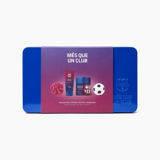 Set cadou pentru barbati, ingrijire par si corp in cutie metalica, FC Barcelona, 4 articole