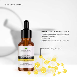 Super Serum Niacinamide-G cu Niacinamide 15% + Acid Glicolic 5%, Uniformizant, impotriva Petelor Pigmentare, Bio Balance, 30 ml