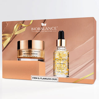 Set duo Firm & Flawless - primer, fond de ten, concealer Magic Touch, 30 ml & Super Serum 24K Gold & Peptide, 30 ml, BioBalance, 2 articole