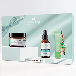 Set trio Plump & Shine - crema Super Plump, 50 ml, Super Serum Hyaluronic 3D, 30 ml & balsam de buze Mint Lemonade, 10 ml, BioBalance, 3 articole