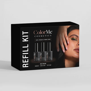 Kit pentru manichiura semipermanenta, 1 x 10 ml Gel de aderenta, 1 x 10 ml Baza pentru oja, 1 x 10 ml Gel de sigilare, ColorMe Cosmetics, 3 articole