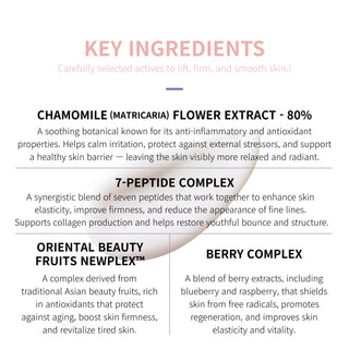 Ser cu efect de lifting si fermitate, cu 7 tipuri de peptide + apa de musetel, lifting firm serum, Slowpure, 50 ml