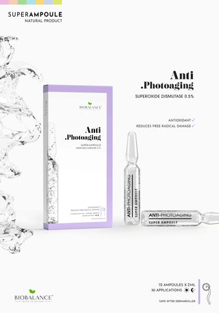 Anti-Photoaging Fiole concentrate antioxidante, cu superoxid dismutaza 0.5%, Bio Balance, 10 x 2 ml