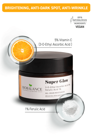 Super Glow Crema-gel iluminatoare cu Acid Ascorbic 5% + Acid Ferulic 1%, antirid, impotriva petelor pigmentare, Bio Balance, 50 ml