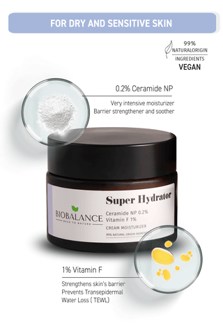 Super Hydrator Crema reparatoare intensiv hidratanta, cu Ceramide 0.2% + Vitamina F 1%, Bio Balance, 50 ml