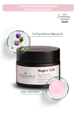 Super Lift Crema lifting cu Fito-Retinol 1% + L-Carnosina 0.2 %, impotriva petelor pigmentare si a luminii albastre, Bio Balance, 50 ml