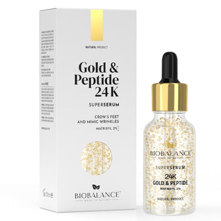 Super Serum 24K Gold & Peptide, cu Fulgi de Aur + Matrixyl 2%, pentru Conturul Ochilor si Riduri de Expresie, Bio Balance, 30 ml