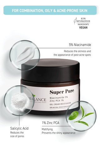 Super Pure Crema-gel purifianta cu Niacinamide 5% + Zinc PCA 1%, pentru ten gras, acneic sau mixt, Bio Balance, 50 ml