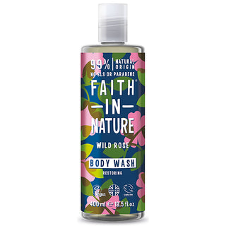 Gel de dus natural, hidratant, cu trandafir salbatic, Faith in Nature, 400 ml