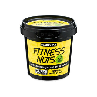 Scrub pentru fermitatea corpului, cu zahar brun si unt de cacao, Fitness Nuts, Beauty Jar, 200 g