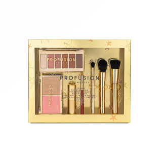 Profusion Cosmetics Star Struck Set pentru machiaj, paleta 6 farduri pentru pleoape, 1 x pensula pentru pudra, 1 x pensula pentru pleoape, 1 x pensula pentru blush, 1 x 3.4 g ruj nuantator, 1 x 0.7 g creion de buze, 1 x 10 g paleta blush & iluminator