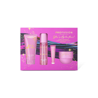 Profusion Cosmetics She's Galactic! set 1 x 100 ml spray parfumat pentru corp, 1 x 150 g unt de corp, 1 x 15 ml balsam de buze Lip Butter, 1 x 90 ml gel de dus
