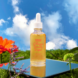 Collagen density drops bottle with a scenic background