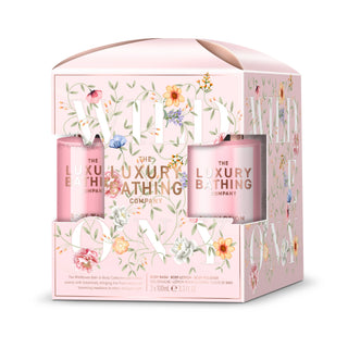 Set Glamorous Glow, 1 x 100 ml Gel de dus, 1 x 100 ml Lotiune de corp, 1 x Burete de baie, Peony, Peach & Raspberry, The Luxury Bathing Company