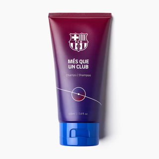 Tub de sampon mov cu logo FC Barcelona, pe fundal alb