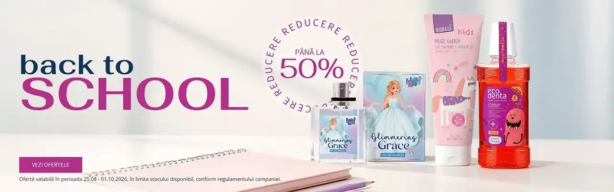 Back to School: reduceri la produse pentru copii și școală. Ofertă valabilă până pe 30.09.2026.