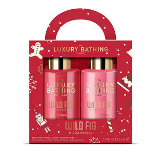 Set Joyful Treats, 1 x 100 ml Gel de dus, 1 x 100 ml Lotiune de corp, 1 x Burete de baie, Wild Fig & Cranberry, The Luxury Bathing Company