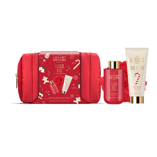 Set Holiday Escape, 1 x 250 ml Gel de dus, 1 x 150 ml Crema de corp, 1 x Burete de baie, 1 x Borseta Luxury, Wild Fig & Cranberry, The Luxury Bathing Company