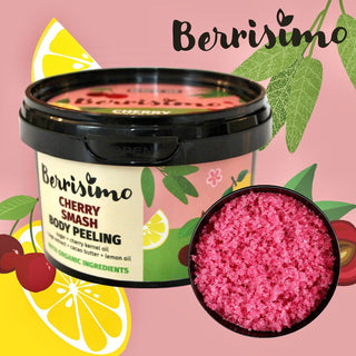 Exfoliant pentru corp cu zahar si ulei din sambure de cirese, Berrisimo, Beauty Jar, 280g