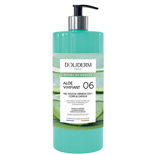 Aloe Invigorating 2 in 1 gel de dus & sampon cremos cu suc de aloe vera, Doliderm, 1 L